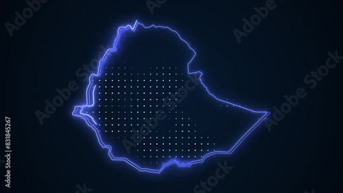 Neon Blue Ethiopia Map Borders Outline Loop Background