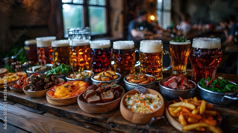 Celebrating Bavarian Culture Joyful Revelers Enjoying Traditional German Food and Drink at Oktoberfest
