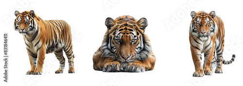 Set of tiger isolated on transparent background. Generated Ai.