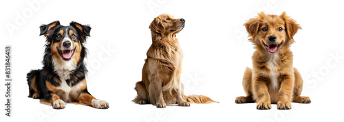 Set of cute dog isolated on transparent background. Generated Ai.