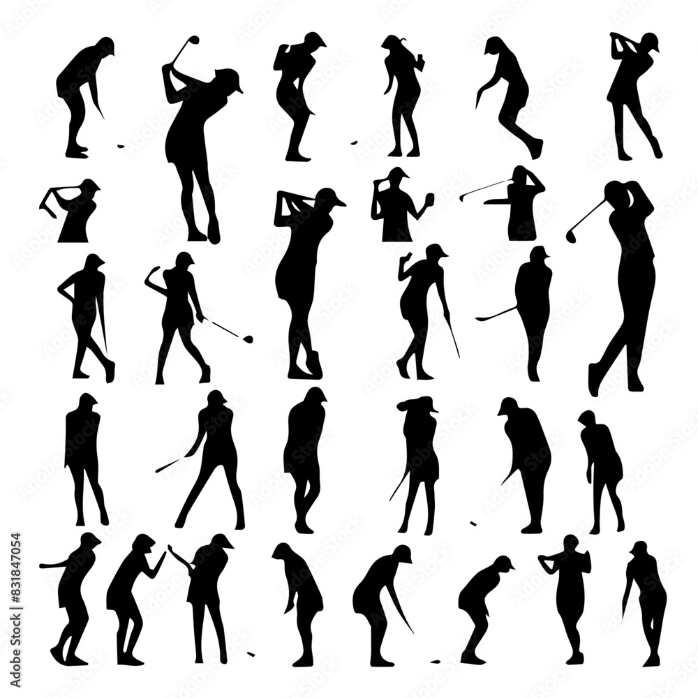 woman golf player black silhouette vector design logo