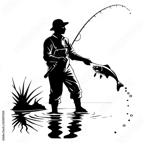 fisher man black silhouette vector design logo