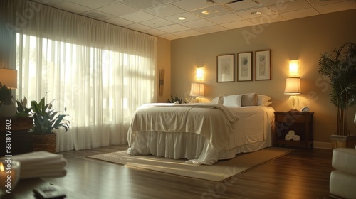 An inviting massage room with soft lighting and plush furnishings  showcasing the relaxation and therapeutic benefits of professional bodywork for health and beauty.