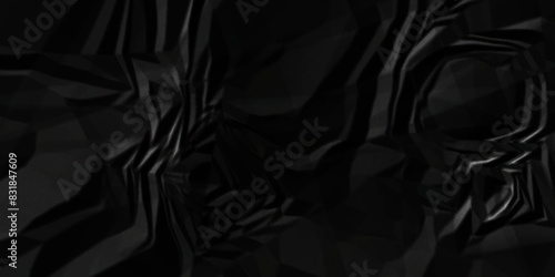Dark Black crumpled paper background texture pattern overlay. wrinkled high resolution arts craft and Seamless black crumpled paper.