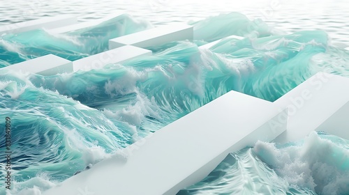 Wallpaper Mural A conceptual art piece featuring aqua waves over a white geometric plane Torontodigital.ca