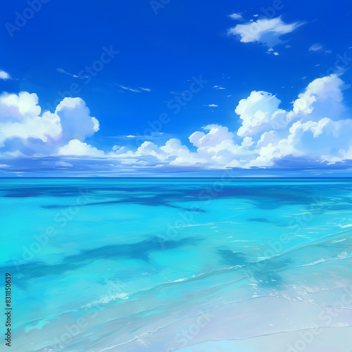Tropical blue sea and sky scene -                                  