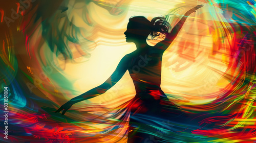 Dynamic digital illustration of a dancing woman in vibrant colors, capturing modern art and movement.