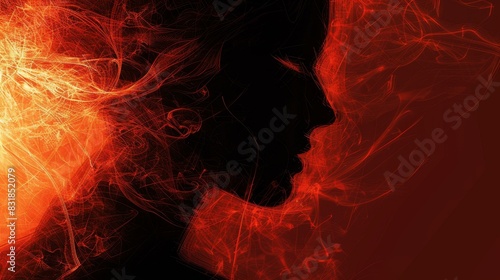 Explore the enigmatic and dramatic world of a mysterious woman in a devil mask in this abstract digital art piece. photo