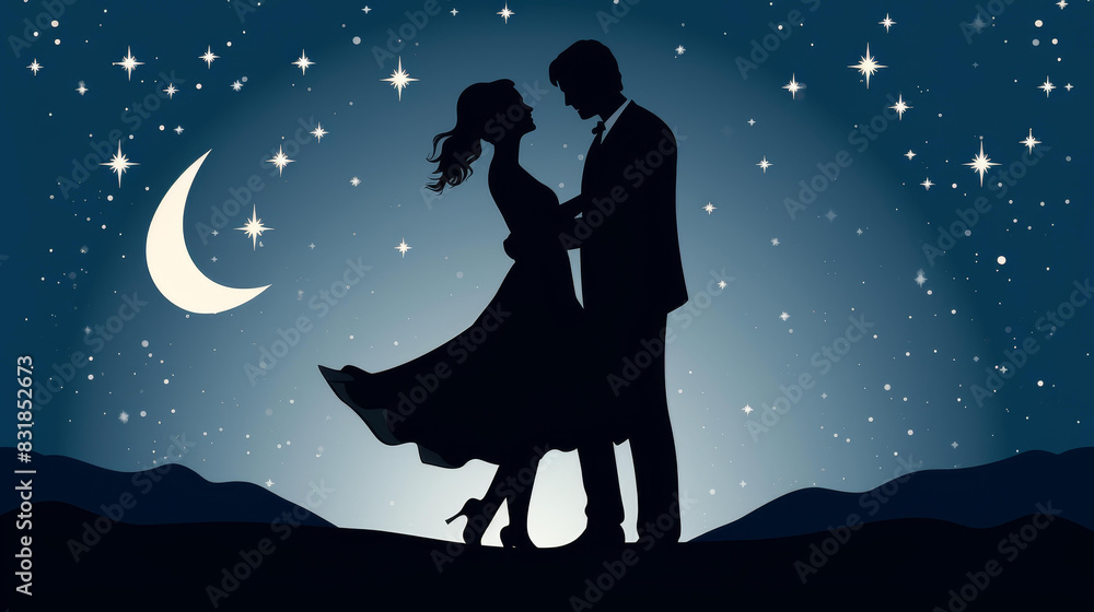 Beautiful romantic couple dancing under the stars in a heartfelt ...