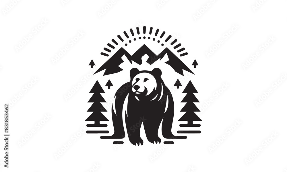 Fototapeta premium Bear Icon Vector illustration White Background-Bear Icon Vector Files for Cutting, Handmade calligraphy vector illustration, Black and white graphic illustration isolated on white background Hand writ