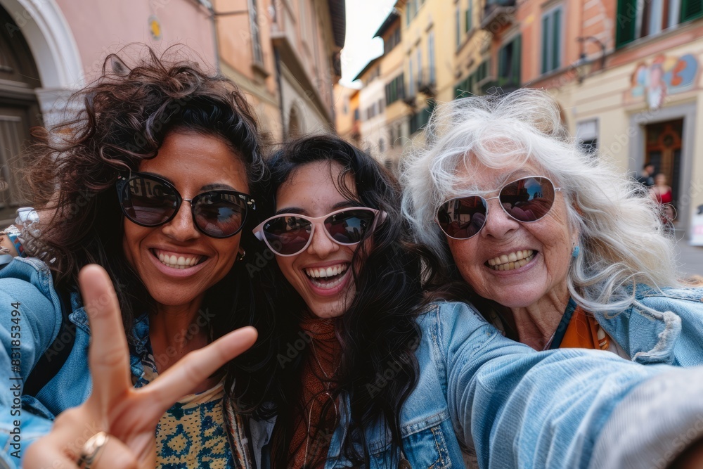 A trio of fashionably dressed elderly women taking smartphone selfies on an outdoor trip - happy elderly people strolling along city streets together - with the lifestyle concept of hanging out with m A trio of fashionably dressed elderly women taking smartphone selfies on an outdoor trip - happy elderly people strolling along city streets together - with the lifestyle concept of hanging out with m