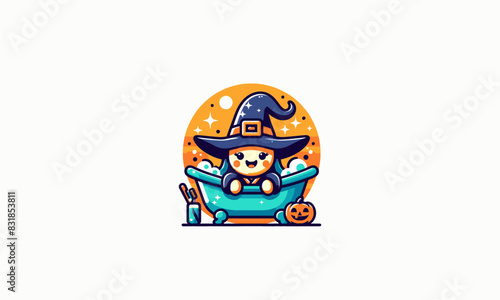 witch on bath tub vector illustration flat design
