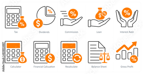 A set of 10 banking icons as tax, dividends, commission