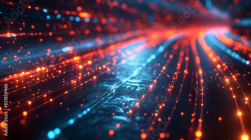 Wallpaper Mural Slick, glossy black surfaces intersected by glowing red and blue neon lines, conveying a high-speed data network in motion. Torontodigital.ca