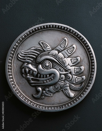 Moneda con motivo prehispánico