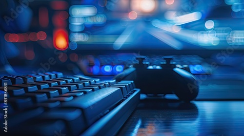 Gaming Keyboard and Controller with Blurred Lights