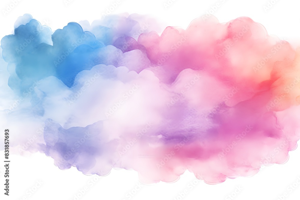 Fototapeta premium Colorful pastel watercolor cloud, soft and smooth colors blending together, white background, vector illustration style, flat design, high resolution, no shadows on the ground, color blend from light