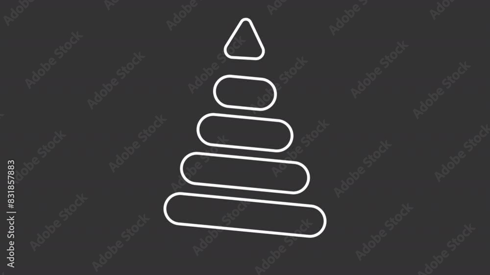 Animated pyramid toy white icon. Educational geometry line animation. Jumping torus. Tower puzzle, entertainment. Isolated illustration on dark background. Transition alpha video. Motion graphic Animated pyramid toy white icon. Educational geometry line animation. Jumping torus. Tower puzzle, entertainment. Isolated illustration on dark background. Transition alpha video. Motion graphic