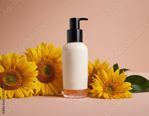 Fashion photography, high concept product placement campaign, a clean beauty skincare product displaying the product Appealing design of product packaging.