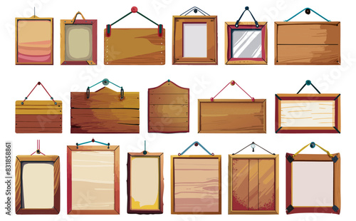 吊り下げ木製看板ベクターイラストセット