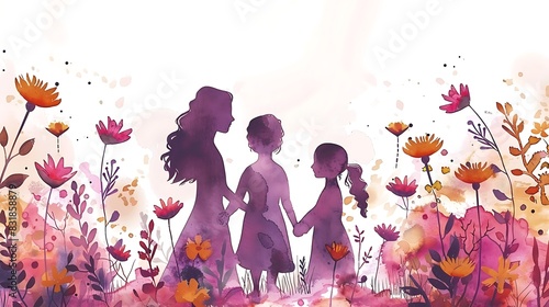 Wallpaper Mural a mother receiving flowers from her children on a solid purple background Torontodigital.ca