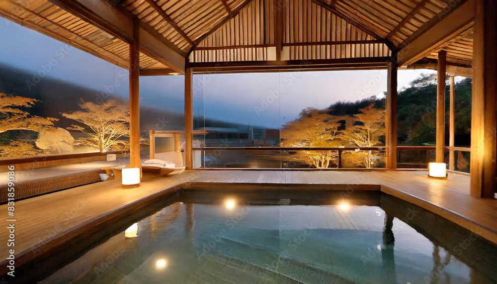 Fototapeta premium A Traditional Japanese Ryokan Nestled Deep in the Mountains.