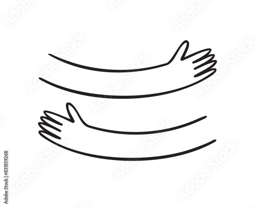 Hug hands doodle outline hand drawn logo icon sign Cute cartoon 