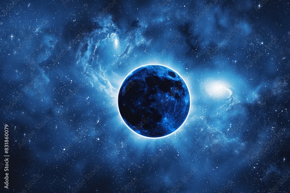 Fototapeta premium Capture the mystique of a celestial eclipse, where the sun and moon align in perfect harmony, casting a dramatic shadow across a starry backdrop, ideal for a surreal oil painting