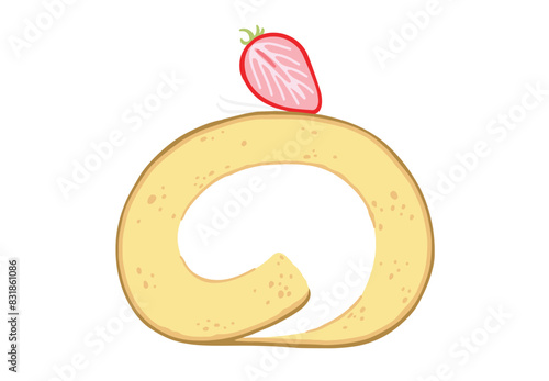 苺の乗ったロールケーキのイラスト