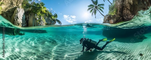 Diver Exploring Sunlit Unde...