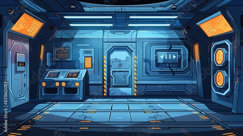 Fototapeta Naklejka Na Ścianę i Meble -  Cartoon background interior of spaceship