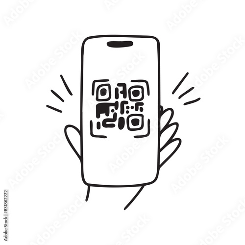 doodle scan qr code illustration vector isolated background. hand drawn line style
