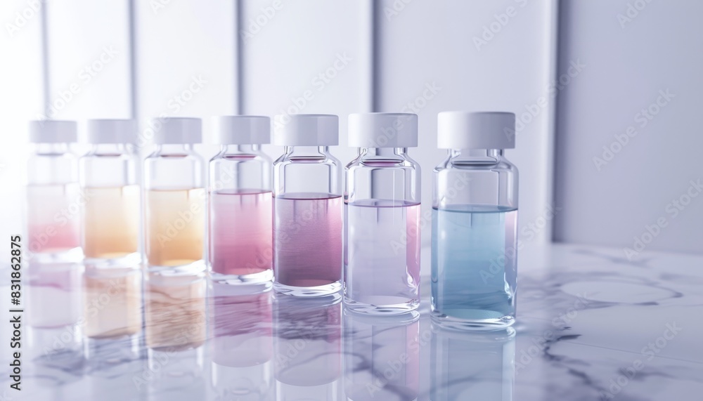 A 3D rendered scene of elegant therapeutic drug vials A 3D rendered scene of elegant therapeutic drug vials