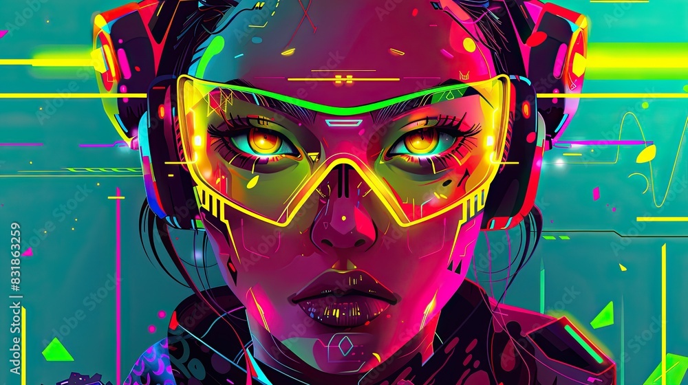 cyberpunk woman with neon glasses