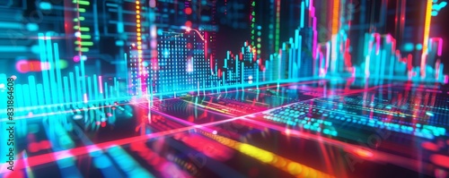 A futuristic digital hologram of a stock market