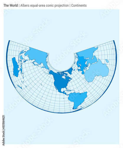 World Map. Albers equal-area conic projection. Continents style. High Detail World map for infographics, education, reports, presentations. Vector illustration. photo