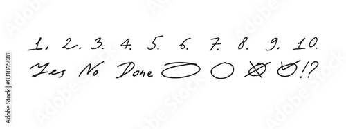 Doodle checklist numbering. List of handwritten numbers with dots. Hand drawn scribble numbers