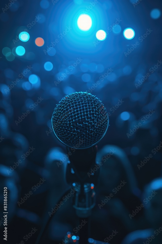 A microphone is pointed at a crowd of people A microphone is pointed at a crowd of people