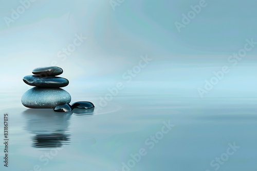 A series of rocks are sitting on the surface of a body of water