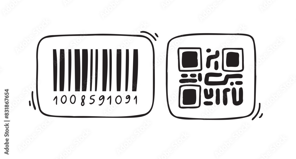 Doodle barcode. Doodle QR code. Hand drawn datum symbols collection. Barcode and QR code doodles. Doodle barcode. Doodle QR code. Hand drawn datum symbols collection. Barcode and QR code doodles.