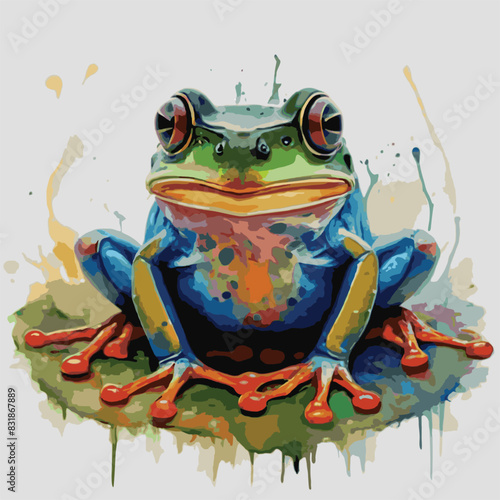water color art of a smart frog