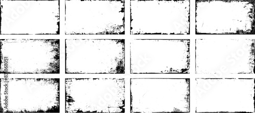 Set of frame different distressed black texture. Distress overlay vector textures. Set of dotted abstract frame. Distressed overlay texture.	