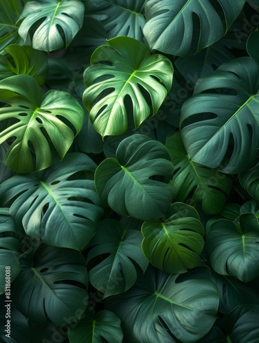 Wallpaper Mural Tropical jungle Monstera plant leaves. Jungle wall background. Green tropical palm leaves with monstera foliage forest Torontodigital.ca