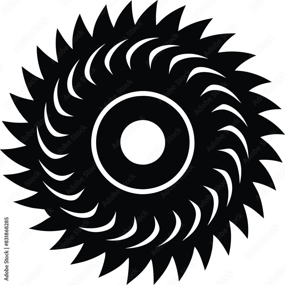 Circular saw blade vector icon isolated on white background. Simple black shape illustration of rotating saw blade. Circular saw blade vector icon isolated on white background. Simple black shape illustration of rotating saw blade.