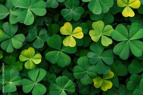 A detailed view of a cluster of green clovers
