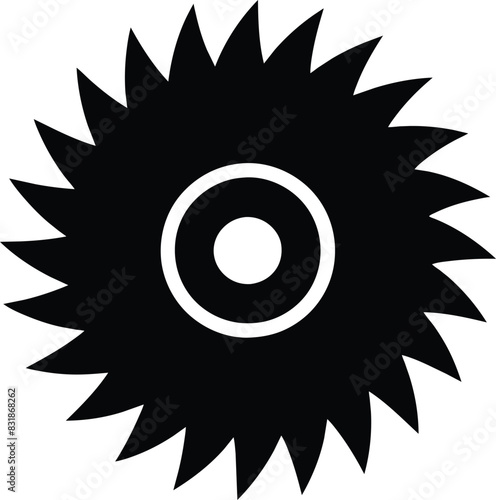 Circular saw blade vector icon isolated on white background. Simple black shape illustration of rotating saw blade.