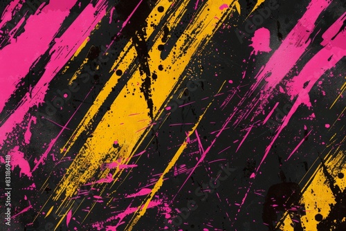 Black yellow and pink grunge paint marks and textured grunge street poster patterns vector illustration background