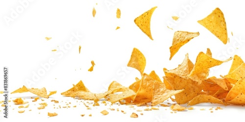 A plate of tortilla chips against a white background, great for food and snack related use photo