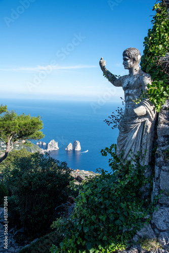 The beautiful view of statue of emperor Augustus Caesar on Monte Solaro