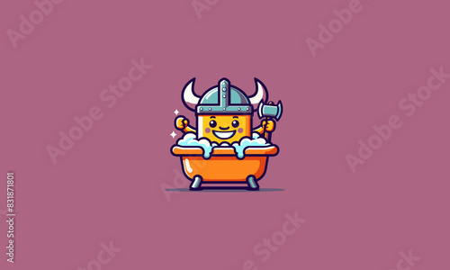 viking on bath tub vector flat design